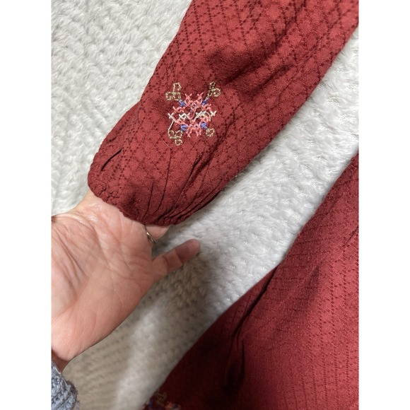 Knox Rose Maroon Boho Prairie Embroidered Long Sleeve Knee Length Dress L - Picture 6 of 13